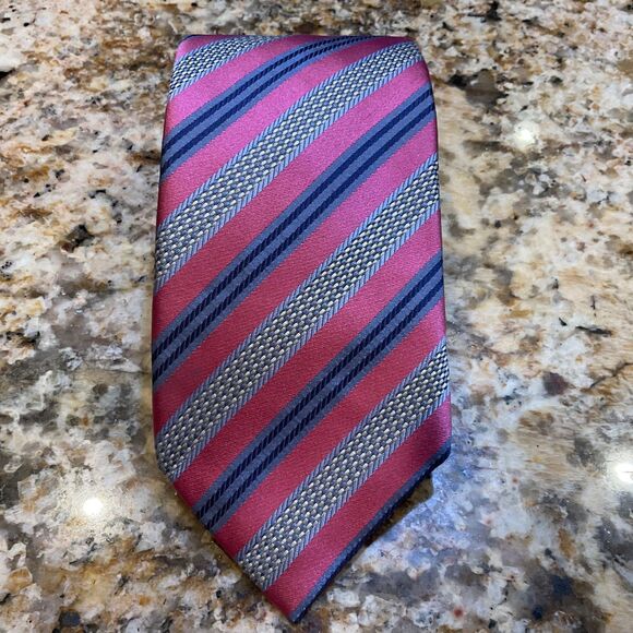 XMI PLATINUM Repp Necktie Purple Blue stripes Silk 3.25”x 60” EUC Italy Handmade - Picture 1 of 6